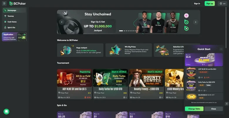 BC Poker Screenshot Home Page