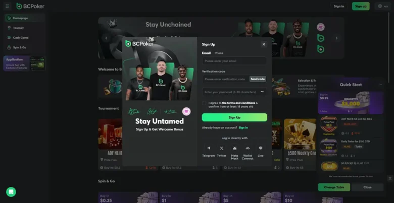 BC Poker Screenshot Registration Page