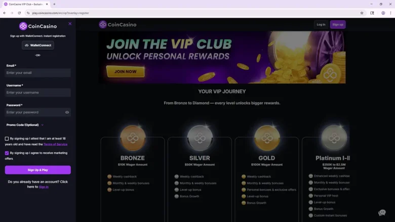 CoinCasino Registration Page