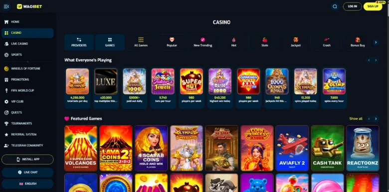 Wagibet casino main webpage