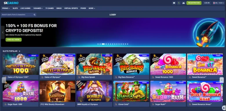 1xCasino main webpage