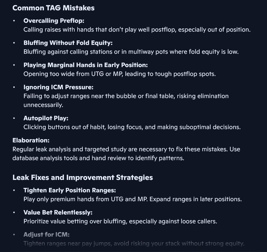 Copilot's reply regarding Common TAG Mistakes 