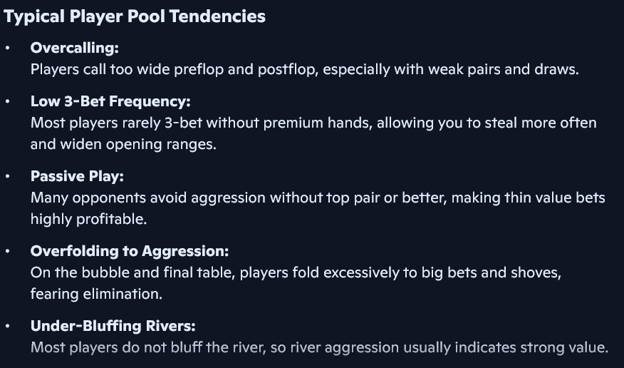 Player Pool Tendencies according to Copilot