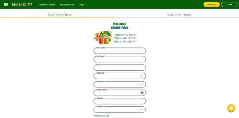 Brazino777 Casino Registration Page