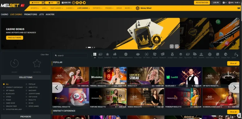 Melbet Live Casino section