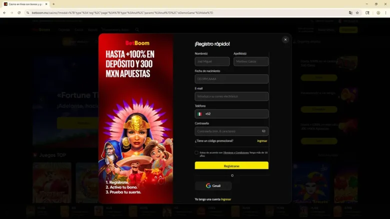 BetBoom Casino Registration Page