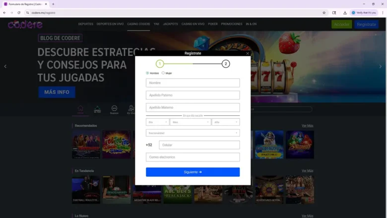 Codere Casino Registration Page