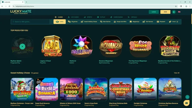 LuckyMate Casino Games Page