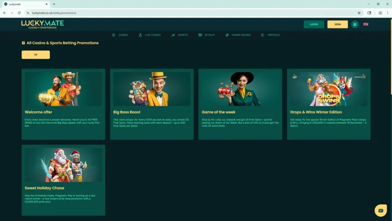 LuckyMate Casino Promotions Page