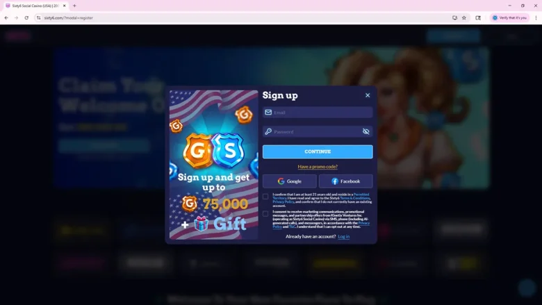 Sixty6 Casino Registration Page