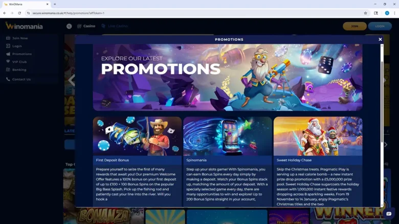 Winomania Casino Promotionse Page