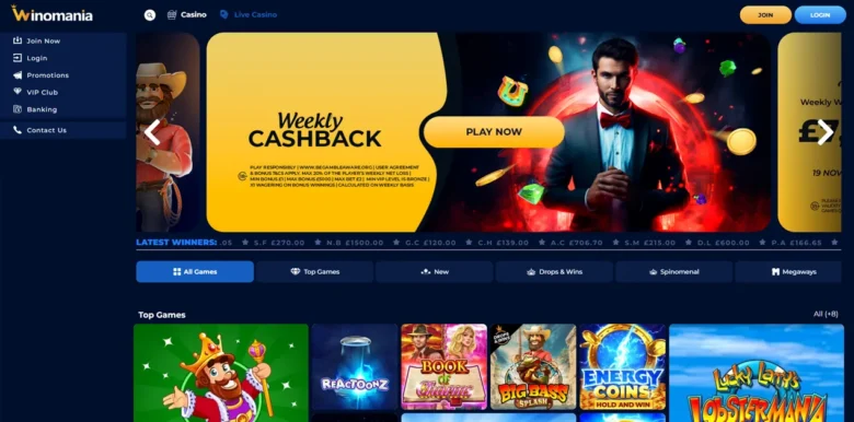 Winomania Casino Home Page