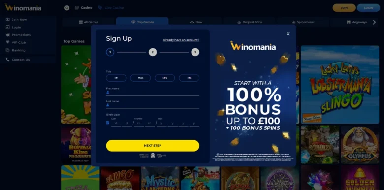 Winomania Casino Registration Page