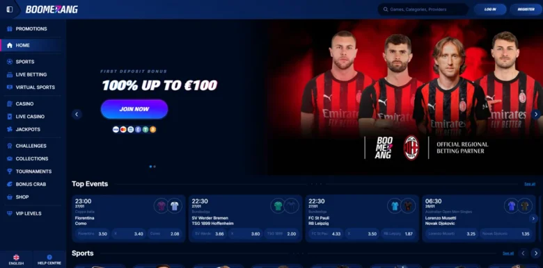 Boomerang Bet Sportsbook main webpage