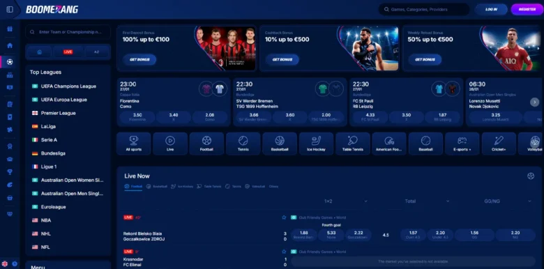 Boomerang Bet Sportsbook betting section