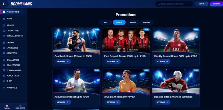 Boomerang Bet Sportsbook Promotions section