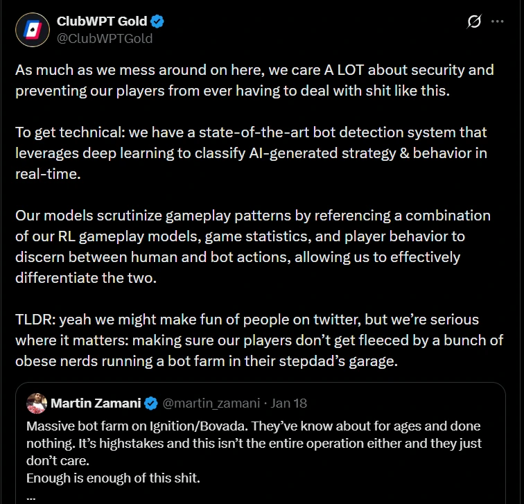 Poker Bots ClubWPT Gold Statement