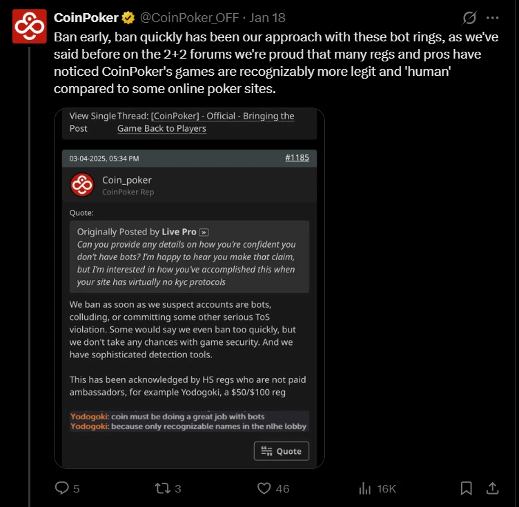 Poker Bots CoinPoker Statement