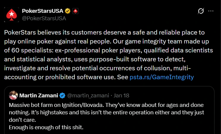 Poker Bots PokerStars USA Statement