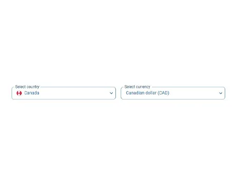 Select your country and currency.