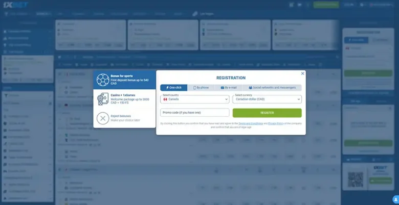 1xBet Sports Registration Page