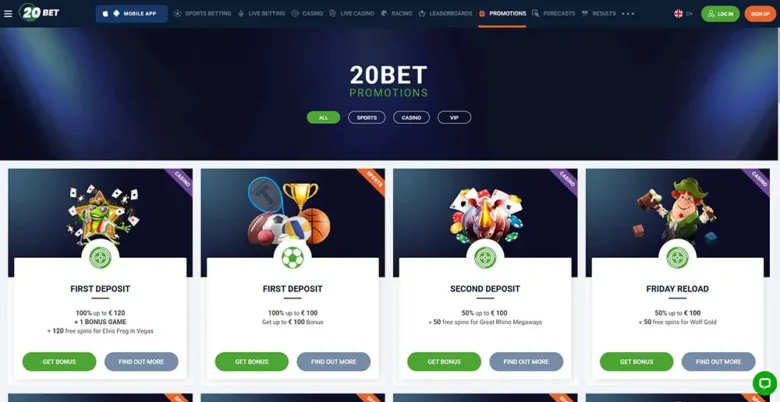 20Bet Bonuses Page