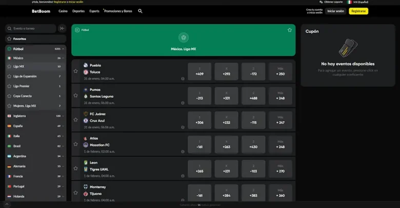 BetBoom Sports Betting Page Liga MX