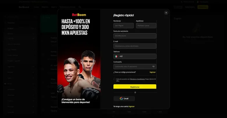 BetBoom Sports Registration Page