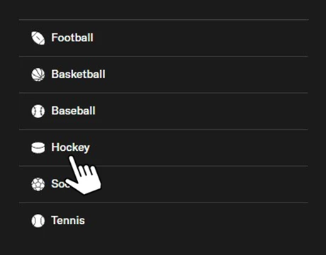Navigate to NHL markets.