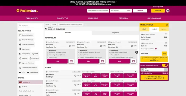 Feelingbet Page with Betting Ticket