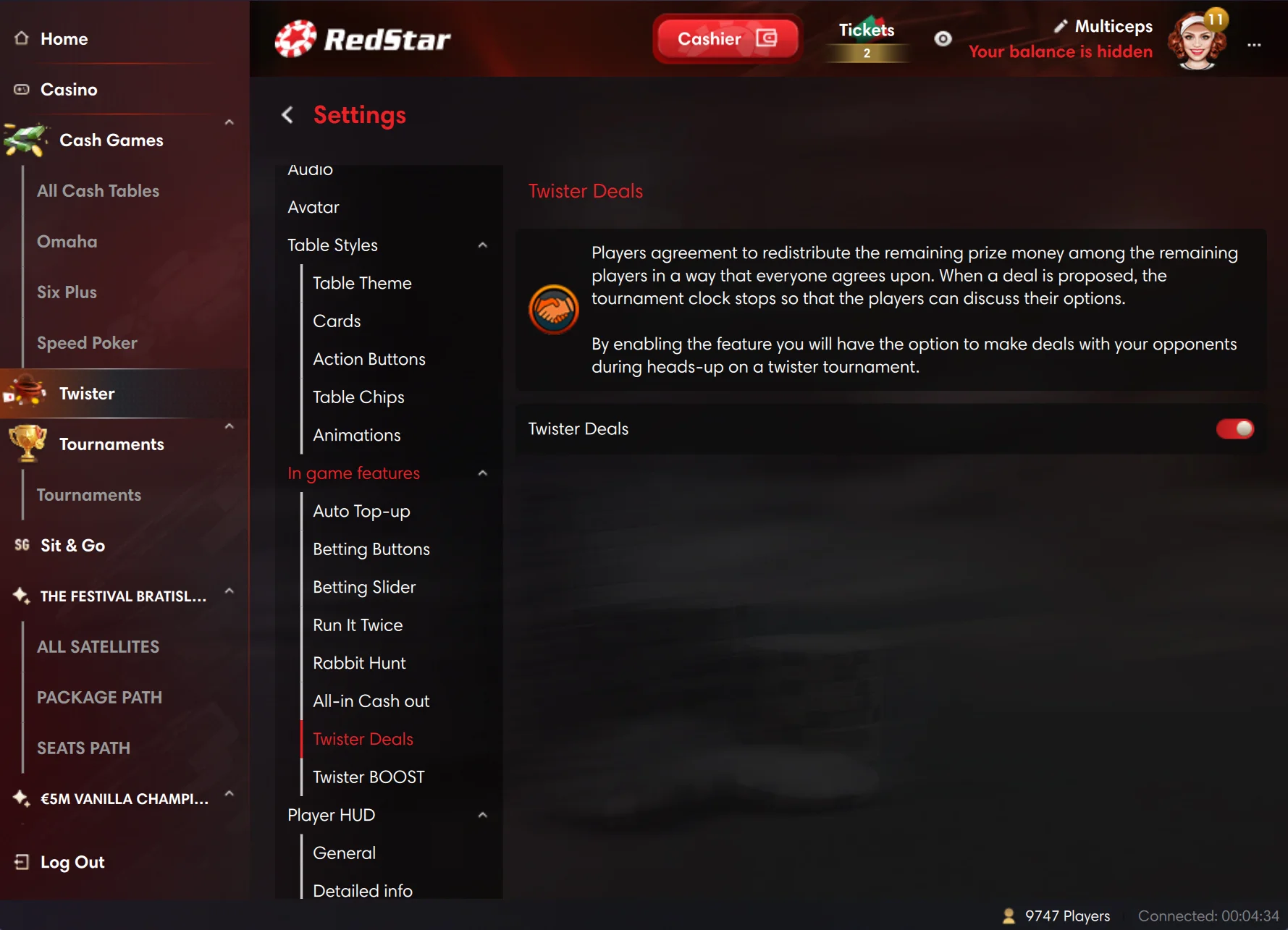 Twister Deals Settings