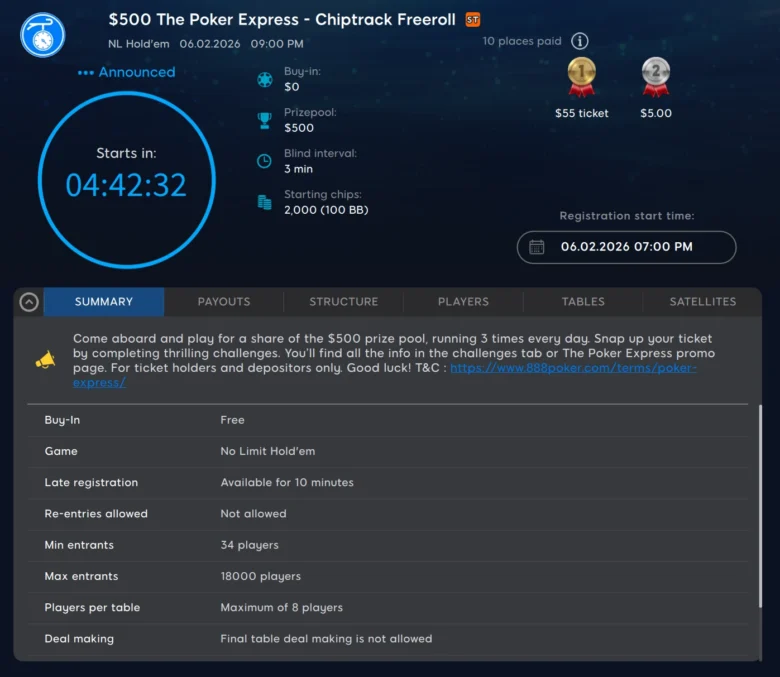 The Poker Express: $500 Chiptrack Freeroll