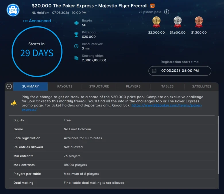 The Poker Express: $20,000 Majestic Flyer Freeroll 
