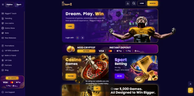 BiggerZ Casino main webpage