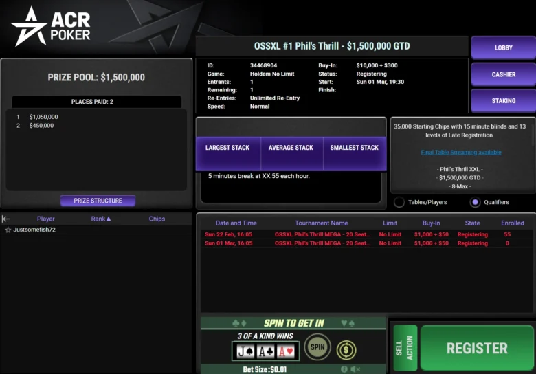 OSSXL #1 Phil’s Thrill - $1,500,000 GTD