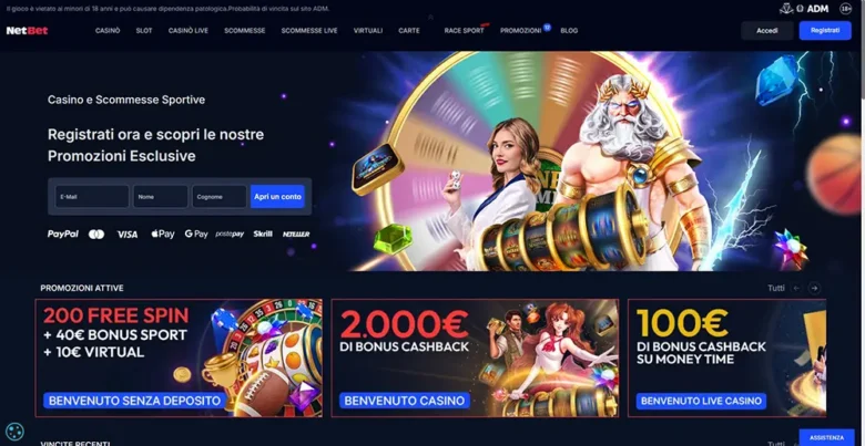 Netbet casino hjemmeside skærmbillede