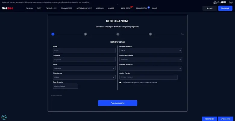 NetBet Casino Registration Page