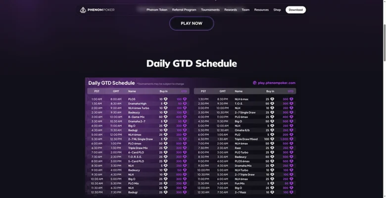 Phenom Poker Tournaments Page