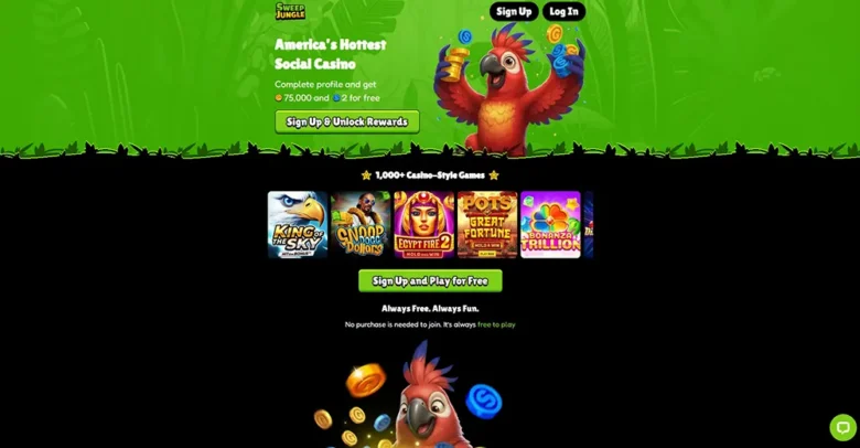 SweepJungle Casino Home Page