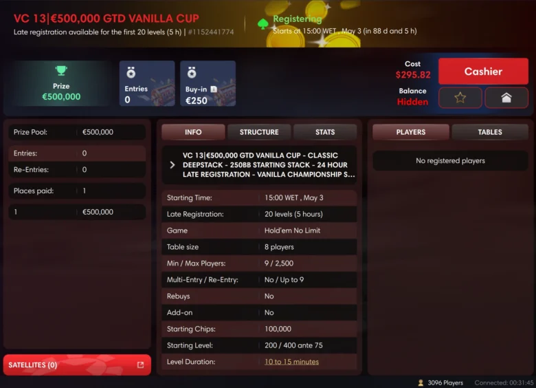€250 VC 13 | €500,000 GTD Vanilla Cup