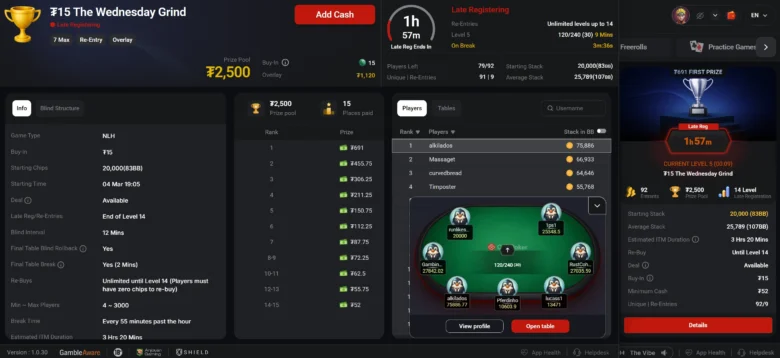 CoinPoker Tournament Lobby