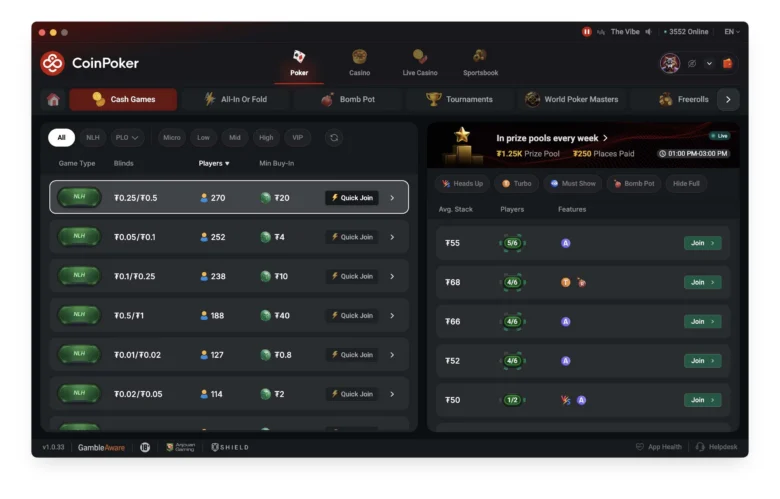 CoinPoker NLHE Lobby