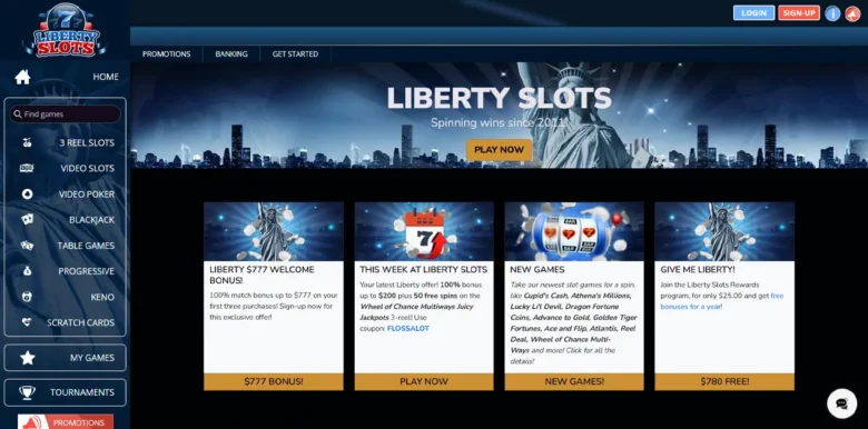 Liberty Slots main webpage
