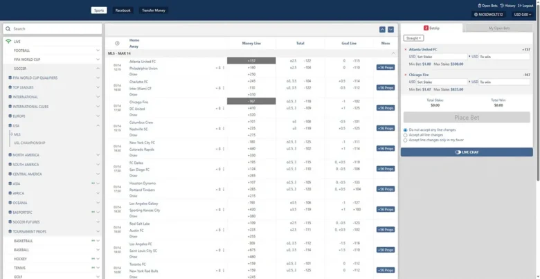 Americas Cardroom Sportsbook Betting Page