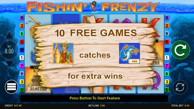 Fishin Frenzy free spins feature screen