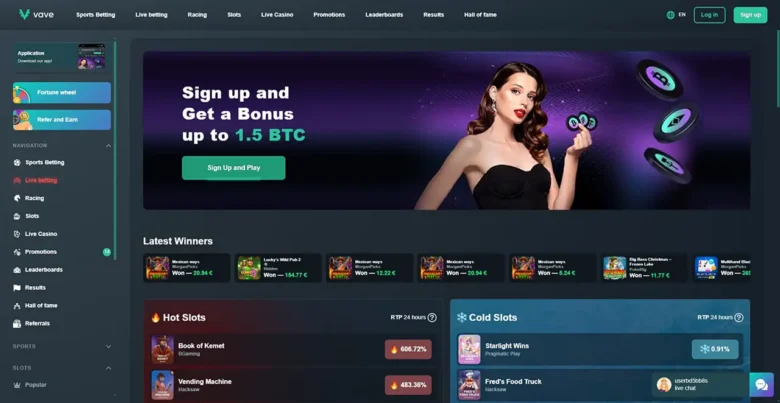 Vave Casino Home Page