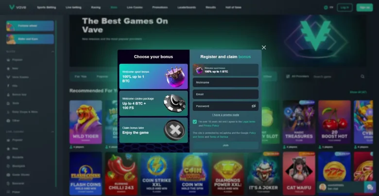 Vave Casino Registration Page
