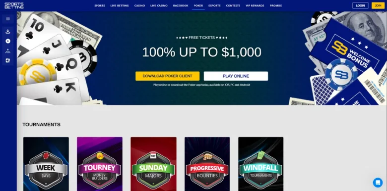 SportsBetting Poker main webpage