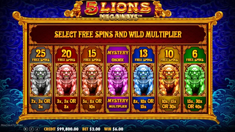5 Lions Megaways Free Spins