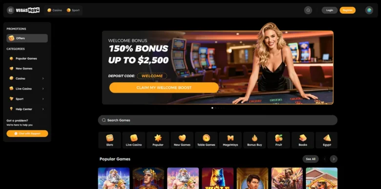 VegasNova Casino main webpage